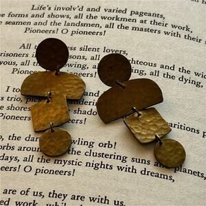 Handcrafted Geometric Brass Dangle Earrings Gold Tone for Women